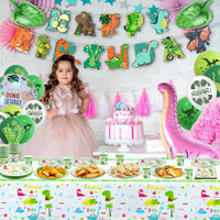 1 x Brand New Dinosaur Party Decorations, Includes Happy Birthday Banner, Balloons, Tablecloth, Plate, for Kids Girls Parties, Serves 20 - RRP €19.2