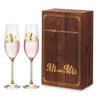 1 x Brand New Inweder Champagne Glasses Champagne Flutes Wedding Anniversary Gifts - Mr and Mrs Champagne Glasses with Wooden Gift Box Set of 2 Crystal Gold Wine Glasses for Couple Birthday Engagement Bride Groom - RRP €35.96