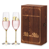 1 x Brand New Inweder Champagne Glasses Champagne Flutes Wedding Anniversary Gifts - Mr and Mrs Champagne Glasses with Wooden Gift Box Set of 2 Crystal Gold Wine Glasses for Couple Birthday Engagement Bride Groom - RRP €35.96