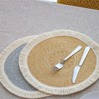 1 x Brand New SWECOMZE Boho Round Placemats 33cm Woven Cotton Placemats Coasters Set of 2 with Tassel Placemat for Dining Room Kitchen Table Decoration Party Wedding etc Provence Green Orange  - RRP €20.4