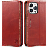 1 x RAW Customer Returns SHIELDON Case Compatible with iPhone 15 Pro Max, Genuine Leather Card Slot Wallet Case RFID Blocking Durable Flip Magnetic Kickstand Cover for iPhone 15 Pro Max, Retro Red - RRP €30.99