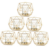 1 x Brand New Romadedi Candle Holders Gold - Geometric Metal Candle Holder for Column Candles, Centerpiece Decorations for Table Wedding Home Christmas Gift, Set of 6 - RRP €43.72