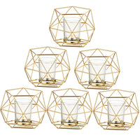 1 x RAW Customer Returns Romadedi tealight holder candle holder metal gold - set of 6 geometric tealights candle holder pillar candle lantern modern geo decoration for table decoration party wedding living room Christmas - RRP €40.26