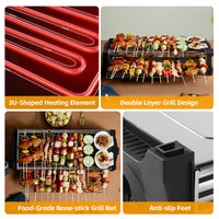 1 x RAW Customer Returns Electric Table Grill, Electric Grill Double Layer, 2200W Electric Grill Smokeless BBQ Grill for Balcony Indoor Party, Stainless Steel Grill Net, Black - RRP €68.16