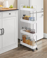 1 x RAW Customer Returns SONGMICS 4-Tier Narrow Storage Cart, Kitchen Shelf with Wheels, Bathroom Space-Saving Trolley, with Handles, 42 x 13.5 x 94 cm, White KSC018W01 - RRP €35.84