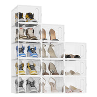 1 x RAW Customer Returns JOISCOPE 12 pcs Shoe Boxes, Stackable Clear Plastic Shoe Boxes, Shoe Storage Containers with Lids for Women Men, Up to Size 44, White - RRP €49.18