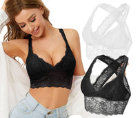 1 x Brand New SHEKINI Bralette Women s Lace Floral Bra without Underwire with Padded Elegant Bustier Backless Deep Neck Cross Back Pack of 2 - RRP €26.99