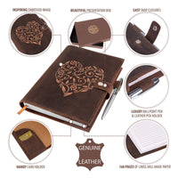 1 x RAW Customer Returns Handmade Genuine Leather Diary Holder, Refillable with Lined Notebook - Personal Diary with Embossed Heart - With A5 Lined Paper and Elegant Pen and Pen Holder Included - RRP €29.95