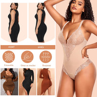 1 x RAW Customer Returns Werkiss Women s Slimming Flat Tummy Shapewear Bodysuit Invisible Lace Slimming Effect Beige 38 - RRP €40.06