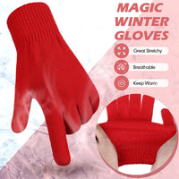 6 x Brand New SATINIOR Magic Winter Gloves Knitted Full Fingers Stretchy Knit Mittens for Sports Men Women Pink and Red  - RRP €136.8