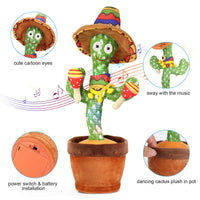 1 x RAW Customer Returns seOSTO Cactus Plush Toy That Dances and Talks Repeats What They Say for Children Adults - RRP €22.99