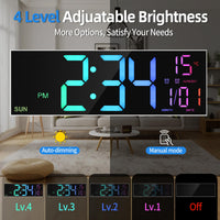 1 x RAW Customer Returns HAITANG 16 Large Digital Wall Clock for Living Room, Remote Control, Dual Alarm, 8 RGB Colors, Large LED Display, Auto Brightness, Date, Auto Daylight Saving Time, Temperature - RRP €44.11