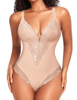 1 x RAW Customer Returns YARRCO Shapewear Women s Body Shaper Tummy Control Bodysuits Shaping Underwear Shaping Corset Body Shaper Bodice Briefs Lace Figure-Shaping Thong String Beige, L  - RRP €36.99