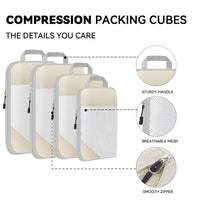 1 x RAW Customer Returns MURISE Compression Packing Cubes, 5 Set Suitcase Organizer for Travel Essentials, Expandable Travel Organizer Set, Lightweight Packing Bags for Backpack, Packing Cubes for Men Women, Beige - RRP €20.6