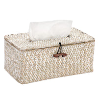 1 x RAW Customer Returns SUMNACON Rectangular Seagrass Cosmetic Tissue Box Household Decorative Woven Paper Holder Caramel Rattan Tissue Box Home Decoration Living Room Office Restaurant Handicrafts White - RRP €17.14