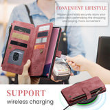 1 x RAW Customer Returns UEEBAI Mobile Phone Case for Samsung Galaxy S24 Ultra 5G, Retro Zipper Case PU Leather Soft Folding Case Magnetic Closure Card Slot Stand Function Wallet with Carrying Strap Protective Case - Wine Red - RRP €19.99