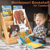 1 x RAW Customer Returns FUNLIO Montessori Bookshelf for Toddlers 1-5 Years, Front Facing Bookshelf with Handle Anti-Tip Device, Premium Pinewood, Bookshelf for Kindergarten Schoolroom, CPC Certified - RRP €64.99