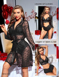 1 x RAW Customer Returns RSLOVE Sexy Lingerie Set for Women 3 Piece Lace Kimono with Bra and Panties Black M - RRP €24.84