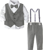 1 x RAW Customer Returns mintgreen Baby Boy Clothes Formal Wedding Suit Gentleman Vest Outfit Christening Suspenders Bow Tie Set, Dark Gray, 18-24 Months, 90 - RRP €39.9