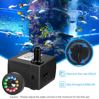 1 x RAW Customer Returns 5W 350L H Mini Water Pump, 12 LED Aquarium Pump Pond Pump Fountain Pump Small Submersible Pumps with 2 Nozzles, Adjustable Mini Pump Garden Submersible Pumps for Fountains, Rock Gardens, Ponds, Aquariums - RRP €12.1