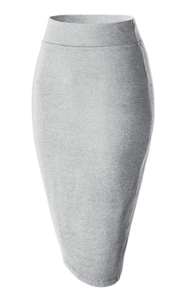 1 x RAW Customer Returns Women s Midi Skirt Stretch Figure-hugging Business Pencil Skirts S, Light Grey  - RRP €22.86