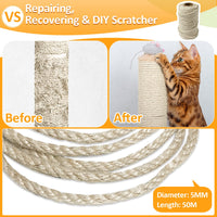 1 x Brand New Sisal Rope for Scratching Post, Cat Scratching Post Rope, 5mm x 50m Sisal Rope, Replacement Scratching Post Hemp Rope Cat Accessories Crafts Decorations Yellow  - RRP €18.0