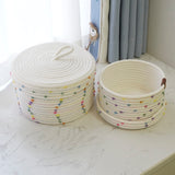 1 x RAW Customer Returns Aplolemo 2 pieces cotton rope basket with lid, decorative woven baskets with lid, small basket with cute colorful pompom, storage baskets with lid, 25 x 14 cm 21 x 12.5 cm  - RRP €28.99