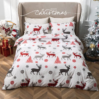 2 x RAW Customer Returns MILDLY Christmas Bedding Set - Kids Christmas Holiday Printed - Girls Boys Teens Snowflake Elk Reindeer Deer Home Decor Bedspread - Red and White - RRP €48.38