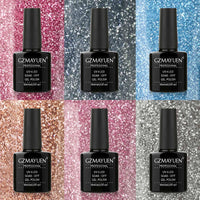 1 x Brand New GZMAYUEN Reflective Glitter UV Nail Polish Set, 6 Colors Silver Holographic Luminous Diamond Shellac Set Gel Nail Polish Gel Nails for Beginners Nail Studio - RRP €8.18