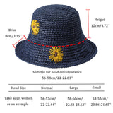 1 x RAW Customer Returns ZLYC Women s Sun Hat Foldable Summer Straw Hat Wide Brim Beach Hat UV Protection Outdoor Hat with Sunflower, Sunflower Navy, Size One size fits all - RRP €18.14