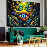 7 x Brand New Alishomtll Eye Tapestry, Sun Tapestry, Yellow Green Eye Wall Hanging, Aesthetic Style Gothic Tapestry, Bedroom Home Decor Wall Cloth, 150x130cm - RRP €142.8