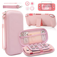 1 x RAW Customer Returns BRHE Switch Lite Case Cover Accessory Set, Hard Shell Storage Bag Travel Set with Hard Protective Case, Screen Protector and Thumb Grip Caps for Nintendo Switch Lite Console 9-in-1, Pink - RRP €27.89