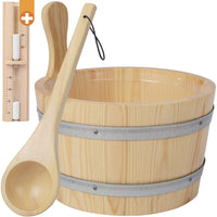 1 x RAW Customer Returns Sauna bucket made of pine wood 4L - Accessory set for infusion - Sauna accessories consist of bucket with ladle for sauna infusion Plus sauna clock - RRP €43.99