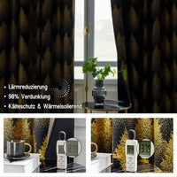 1 x Brand New FMFUNCTEX Black Gold Foil Pine Forest Opaque Curtains Eyelet Curtain Cold Protection Blackout Curtains Thermal Insulated Curtains for Living Room Bedroom 132 x 245 cm Set of 2 - RRP €41.33