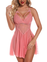 1 x RAW Customer Returns RSLOVE Women s Sexy Babydoll Lace Lingerie Nightgown Dress Pink Medium - RRP €20.99