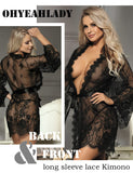 1 x RAW Customer Returns ohyeahlady women s kimono lace robe flounce long-sleeved transparent wide sleeve dressing gown sexy lingerie nightwear bathrobe lingerie set with G-string belt large sizes black, XS-S  - RRP €20.99