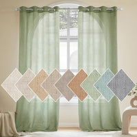 1 x RAW Customer Returns Woaboy 2 Pieces Translucent Linen Curtains Modern Decorative Eyelet Curtains for Living Room and Bedroom 140x260cm Green - RRP €41.99