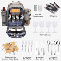 1 x RAW Customer Returns ZORMY Picnic Backpack Set for 4 People with Cooler Compartment, Picnic Bag with Waterproof Bag, Insulated Bottle Wine Holder, Fleece Blanket and Cutlery for Camping, Gifts for Couples Wedding Anniversary - RRP €71.99