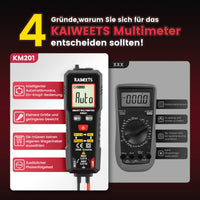 1 x RAW Customer Returns KAIWEETS KM201 Smart Multimeter, Digital Voltmeter with 2000 Counts, Compact Multimeter with 2000 Counts, True RMS Auto-Range, Intelligent Measurement of Voltage, Continuity and Resistance. - RRP €17.99