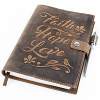 1 x RAW Customer Returns Diary - Refillable Notebook for Women, Leather Notebook - Embossed Leather Cover with Bible Quote - A5 Notebook with Pen - Lined Paper - By MOONSTER  - RRP €29.95