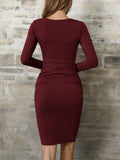 1 x RAW Customer Returns Missufe Casual Dress Bodycon Tight Figure-hugging Pencil Dress Women s Knee-Length Dresses Wine Red, Small  - RRP €30.99