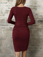 1 x RAW Customer Returns Missufe Casual Dress Bodycon Tight Figure-hugging Pencil Dress Women Knee-length Dresses Wine Red, Medium  - RRP €30.99