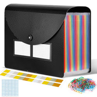 1 x RAW Customer Returns Document folder A4 with lid, expanding folder rainbow folder accordion file folder with labels, organizer folder with 24 compartments black  - RRP €12.99