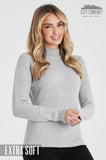 1 x Brand New CityComfort women s sweater with stand-up collar, knitted women s sweater M, gray melange  - RRP €17.53