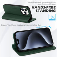 1 x RAW Customer Returns SHIELDON Case for iPhone 15 Pro Max, Leather Case Genuine Leather RFID Blocker Card Slot Magnet TPU Shockproof Flip Case Protection Compatible with iPhone 15 Pro Max 6.7 - Evergreen - RRP €30.99