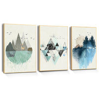 1 x RAW Customer Returns hyidecorart Abstract Pictures with Frame Wood, Green and Blue Geometric Mountain Landscape Canvas Wall Art, Modern Nordic Wall Pictures Living Room Bedroom Dining Room Kitchen and Bathroom - RRP €49.99