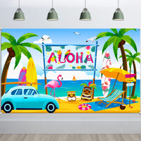 14 x Brand New HOWAF Aloha Background Banner for Hawaiian Party Decoration, Large Fabric Wall Garden Outdoor Banner for Tropical Summer Party Decoration, Photo Booth Background Banner for Beach Luau Tiki Party Decoration, 185 110cm - RRP €180.46