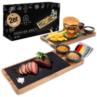 1 x RAW Customer Returns LIKAYA serving board LUIS set of 2 made of FSC acacia wood with slate plate sauce bowls - perfect as a grill board, steak board, grill accessory and gift for steak, burgers sushi  - RRP €59.99