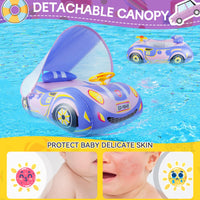 1 x RAW Customer Returns Oziral Baby Swimming Ring with Removable Sunshade UPF50 Infant Swimming Seat Children s Pool Baby Swimming Ring Car Shape Swimming Aid 6-36 Months Swimming Ring Toy Inflatable for Children - RRP €24.58