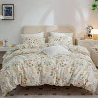 1 x RAW Customer Returns Tospass flowers bed linen 200x200 cm beige green floral bed linen set plants leaves girls microfiber reversible bed linen 1 duvet cover with zipper 2 pillowcases 80x80 cm - RRP €30.83